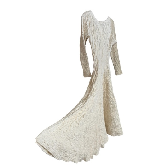 Karen Alexander 90s Sculptural Cotton Maxi Gown | Full Sweep Godet Skirt - Picture 5 of 12